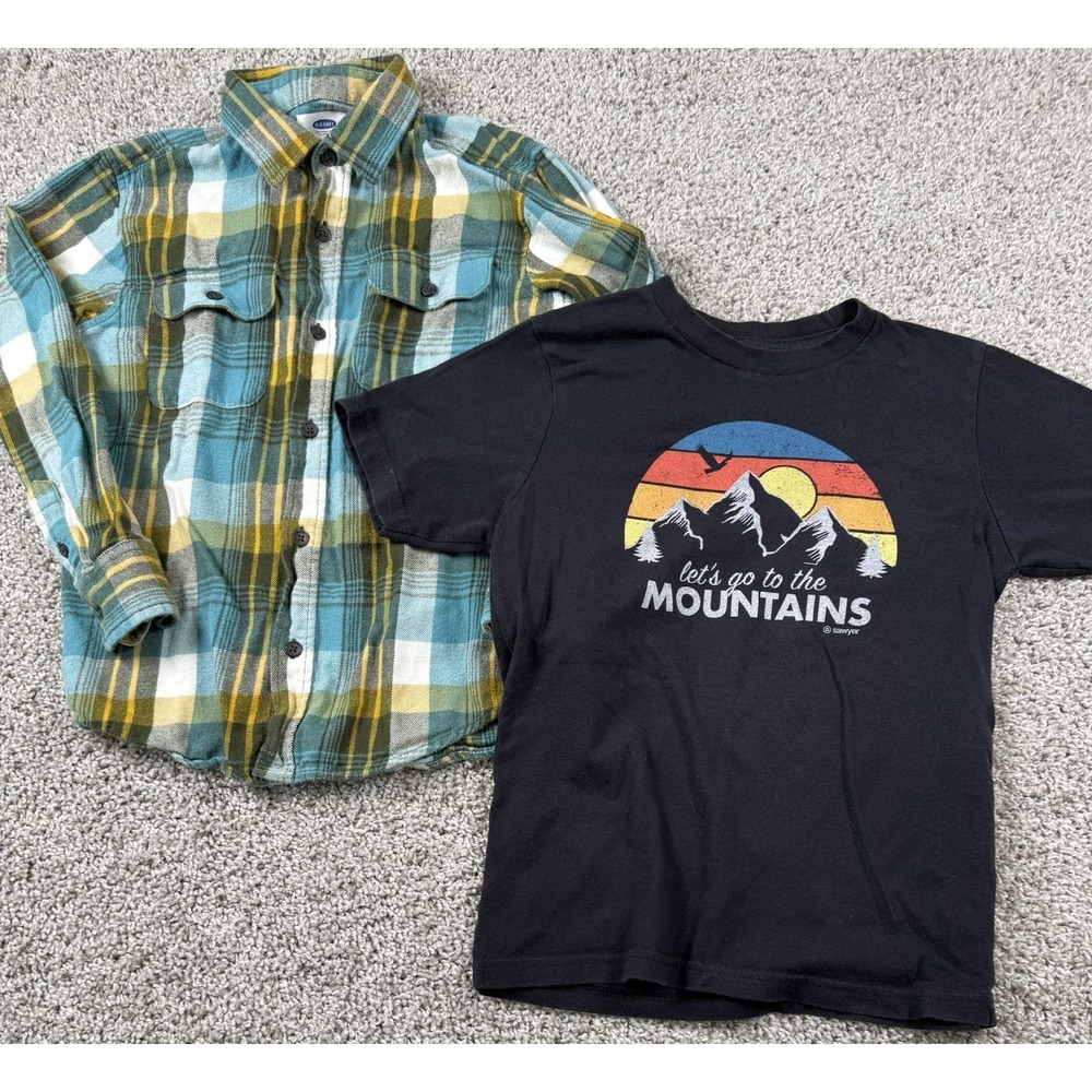 Boys Shirts - Lot Of 2- Old Navy Flannel Sawyer T- Shirt Outdoors Mountain Med 8